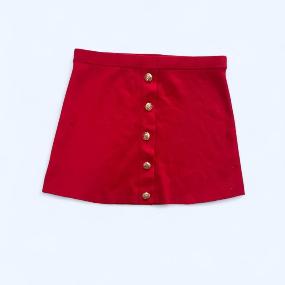 Button-front fine-knit‎ red mini skirt by H&M size XS